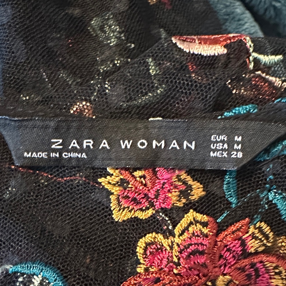 Zara Black Sheer Embroidered Floral Blouse - Picture 5 of 5